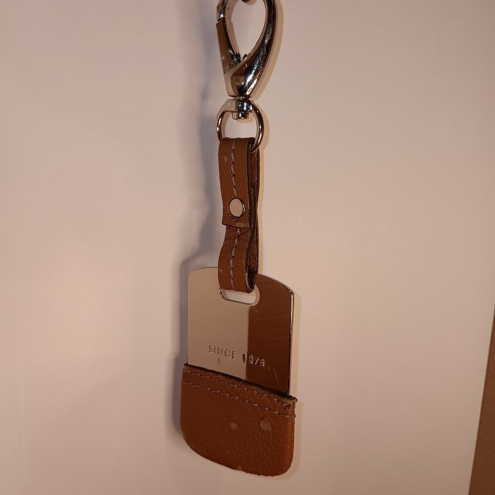 Nine West Keychain Charm claw clip TAN mirror leather fob for handbag